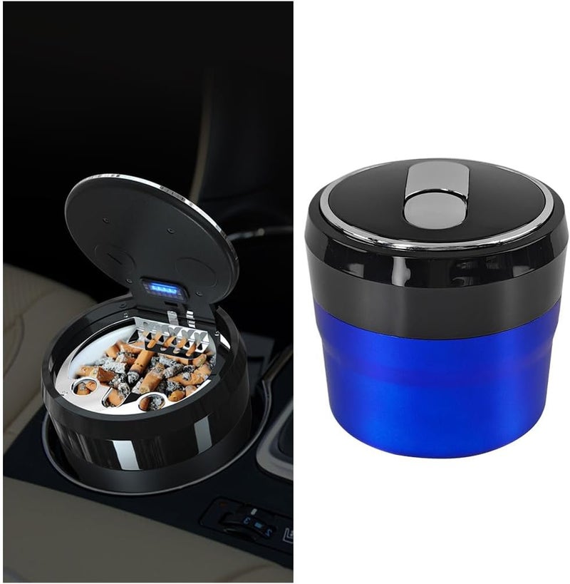 Sandfren Car Ashtray with Lid, Portable Mini Vehicle Smokeless Smoking Cylinder Cup Holder Ash Tray, Detachable Cigarette Trash Can with LED Blue Light, Universal Automotive Accessories(Blue) - Image 1